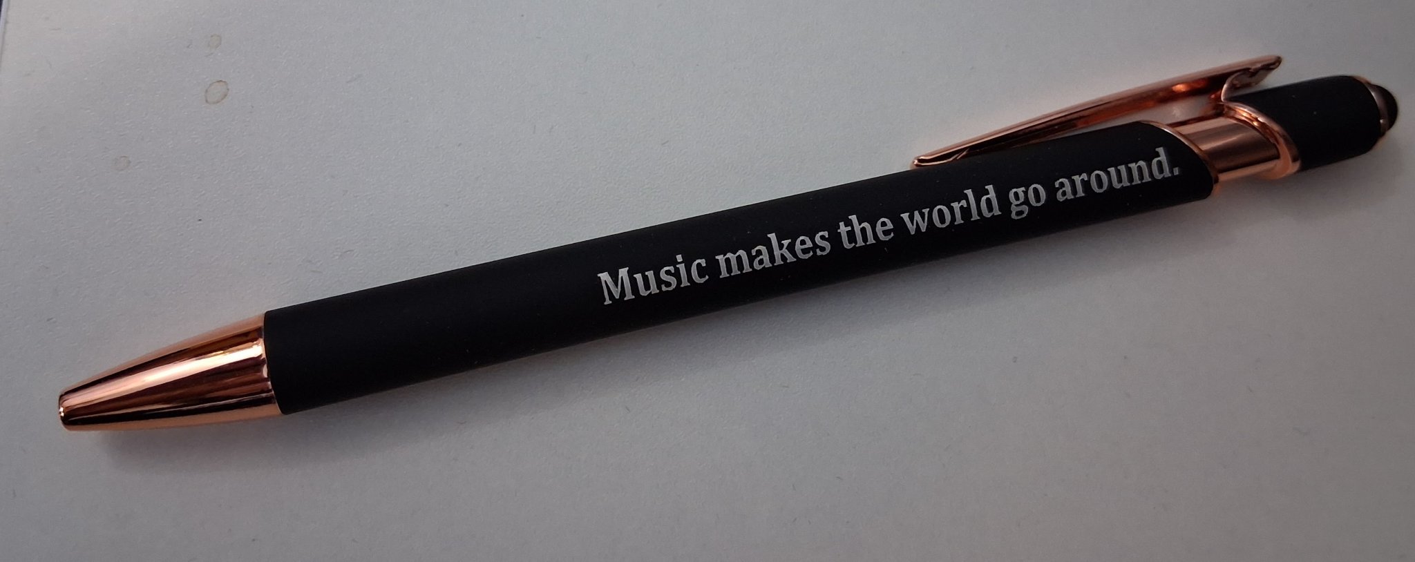 "Music Makes the World Go Around" Metal Engraved Ballpoint Pen — INV 14